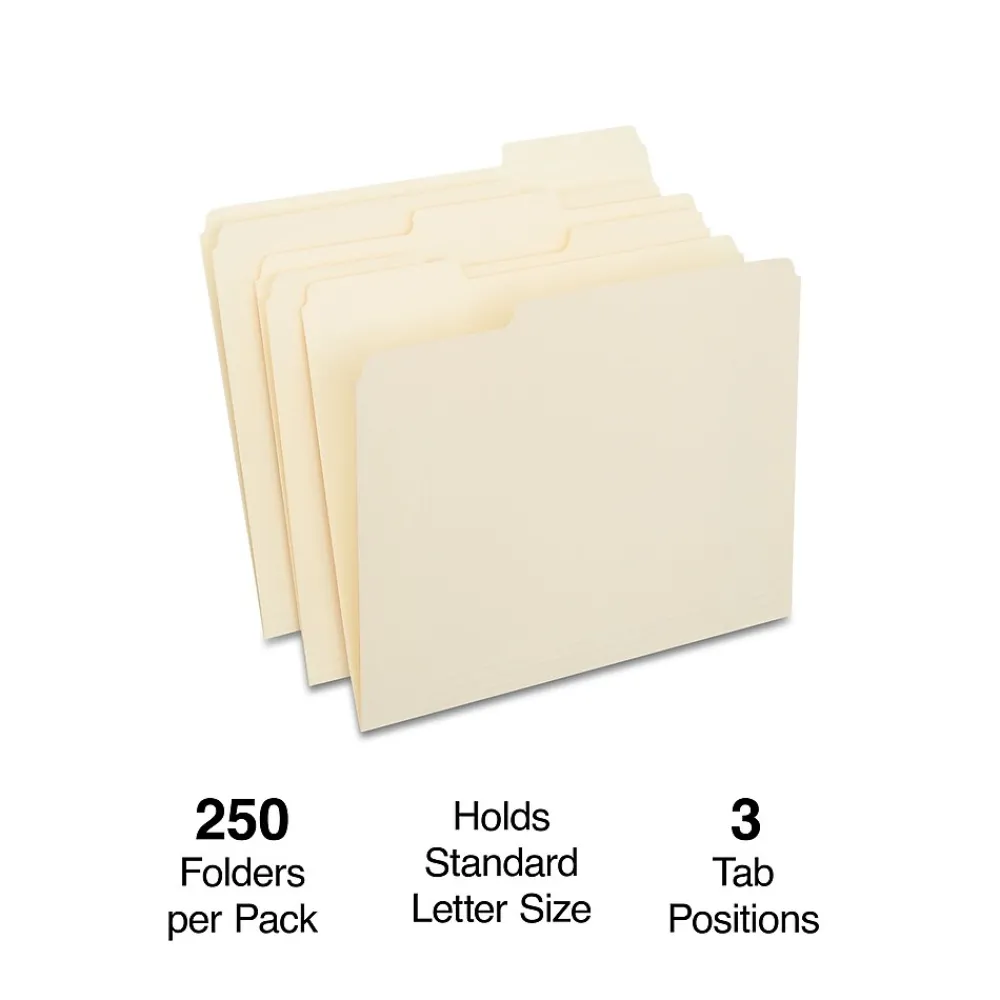 File Folders|Staples 30% Recycled File Folders, 1/3-Cut Tab, Letter Size, Manila, 250/Box (ST56673-CC)