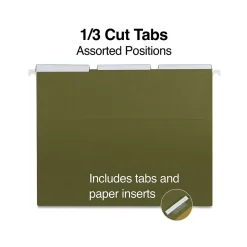 Hanging File Folders|Staples ® 95% Recycled Hanging File Folders, 1/3-Cut Tab, Letter Size, Standard Green, 25/Box (ST116806/116806)
