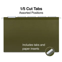 Hanging File Folders|Staples 100% Recycled Hanging File Folder, 1/5-Cut Tab, Legal Size, Standard Green, 25/Box (ST16402/TR16402)