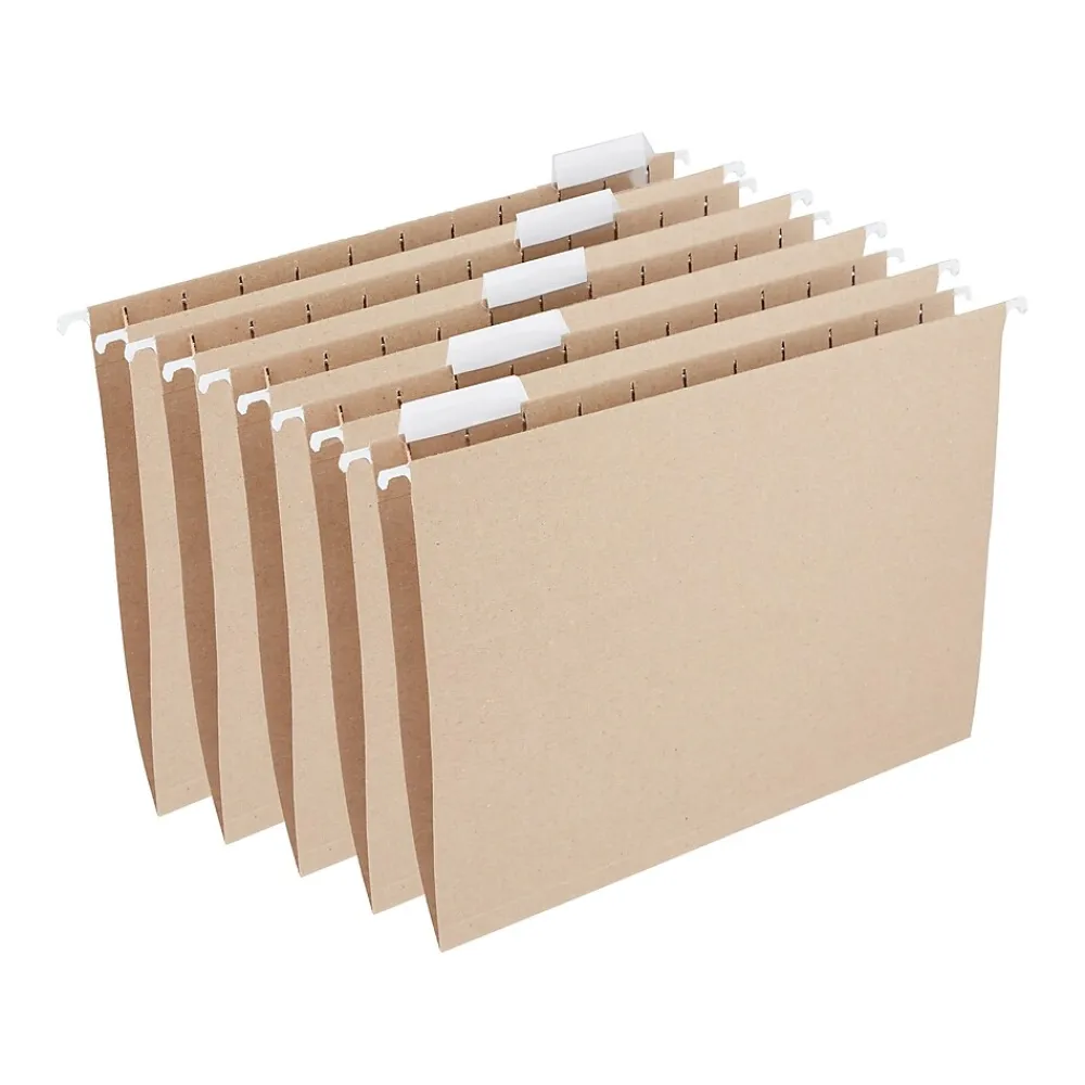 Hanging File Folders|Staples ® 100% Recycled Hanging File Folders, 5-Tab Letter, Natural Brown, 25/Box (TR75601-US)
