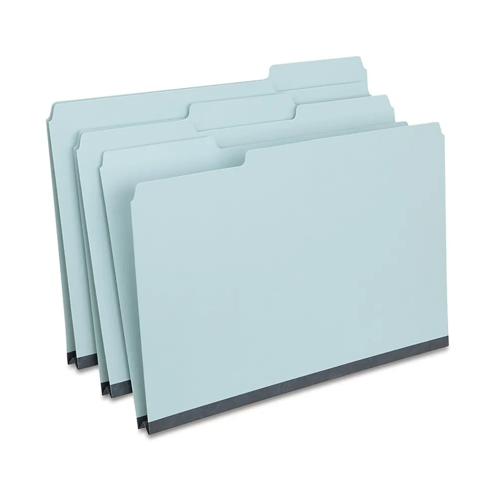 File Folders|Staples 60% Recycled Heavyweight File Folders, 1/3-Cut Tab, Legal Size, Light Blue, 25/Box (ST621318)