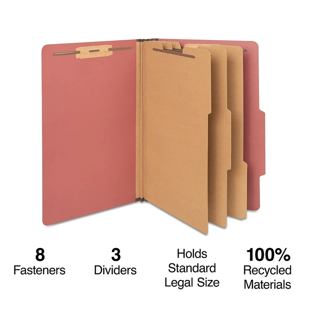 Hanging File Folders|Staples 60% Recycled Pressboard Classification Folder, 3-Dividers, 3.5" Expansion, Legal Size, , 20/Box Brick Red