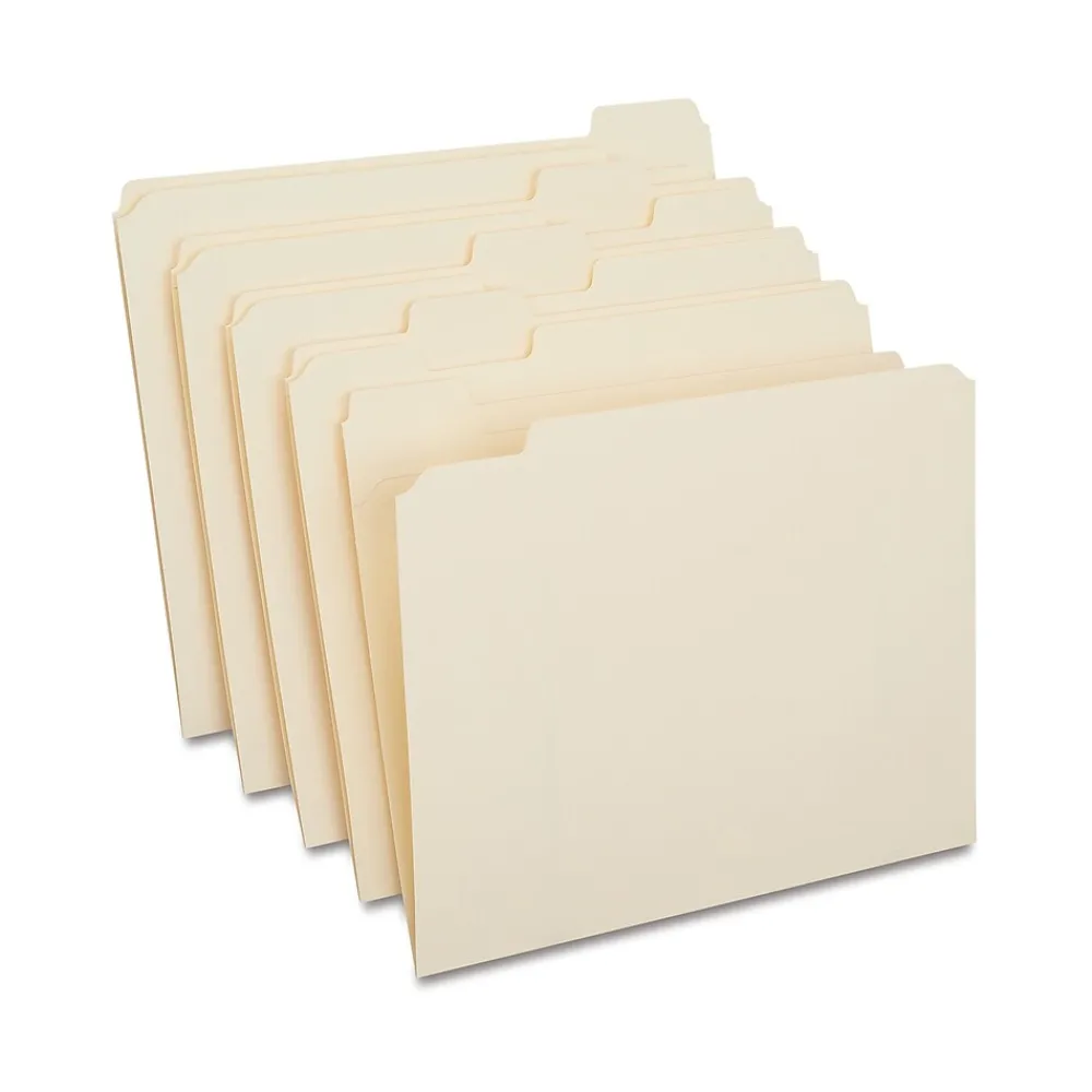 File Folders|Staples 30% Recycled Reinforced File Folders, 1/5-Cut Tab, Letter Size, 100/Box (ST509000/509000)