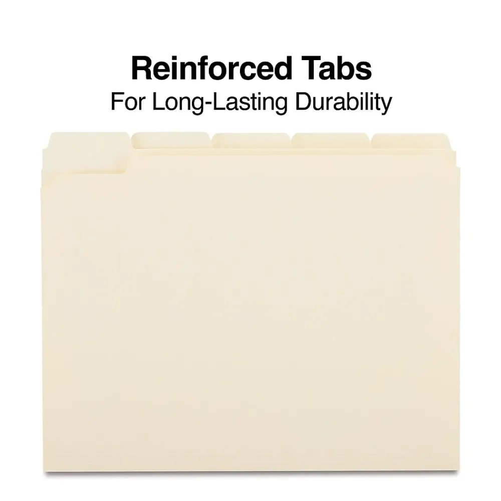 File Folders|Staples 30% Recycled Reinforced File Folders, 1/5-Cut Tab, Letter Size, 100/Box (ST509000/509000)