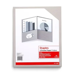 Pocket Folders|Staples 10% Recycled Smooth 2-Pocket Paper Presentation Folder, , 10/Pack (13380-US) Gray