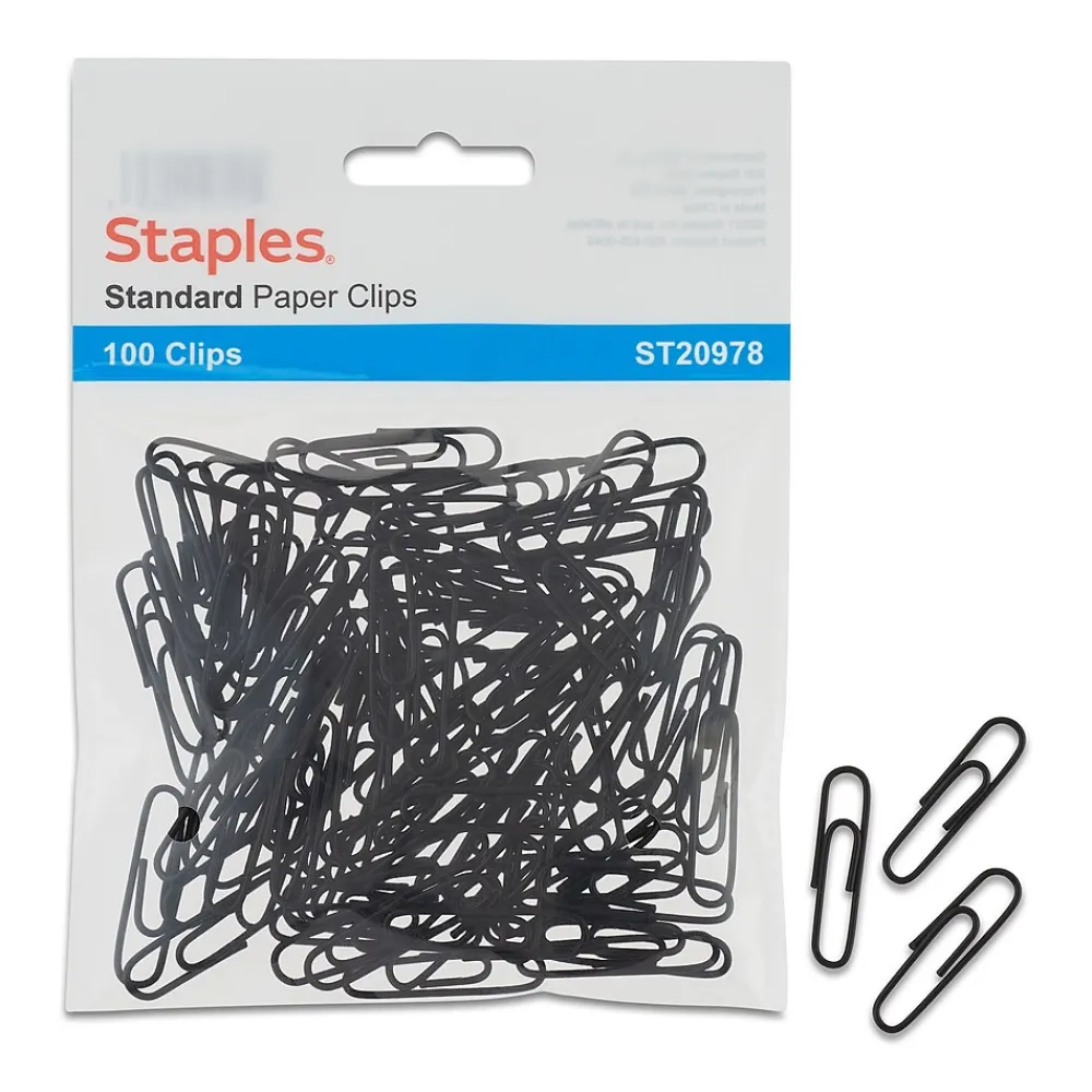 Clips & Fasteners|Staples ® #1 Size Vinyl-Coated Paper Clips, Black, 100/Pack