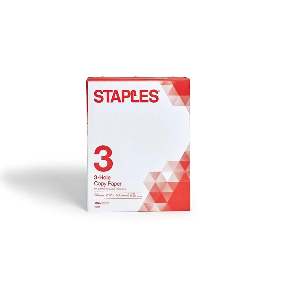 Copy Paper*Staples 8.5" x 11" 3-Hole Punched Copy Paper, 20 lbs., 92 Brightness, 500/Ream (221192)