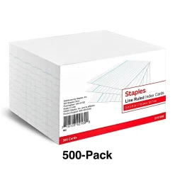 Index Cards*Staples 3" x 5" Index Cards, Lined, White, 500/Pack (TR51009)