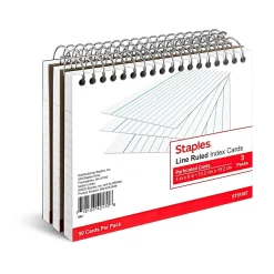 Index Cards*Staples â„¢ 4" x 6" Index Cards, Lined, White, 50 Cards/Pack, 3 Pack/Carton (TR51007)