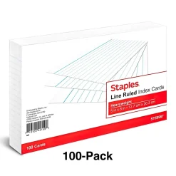 Index Cards*Staples ™ 5" x 8" Index Cards, Lined, White, 100/Pack (TR50987)