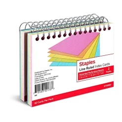Index Cards*Staples â„¢ 3" x 5" Index Cards, Lined, Neon, 50 Cards/Pack, 2 Packs/Carton (TR50994)