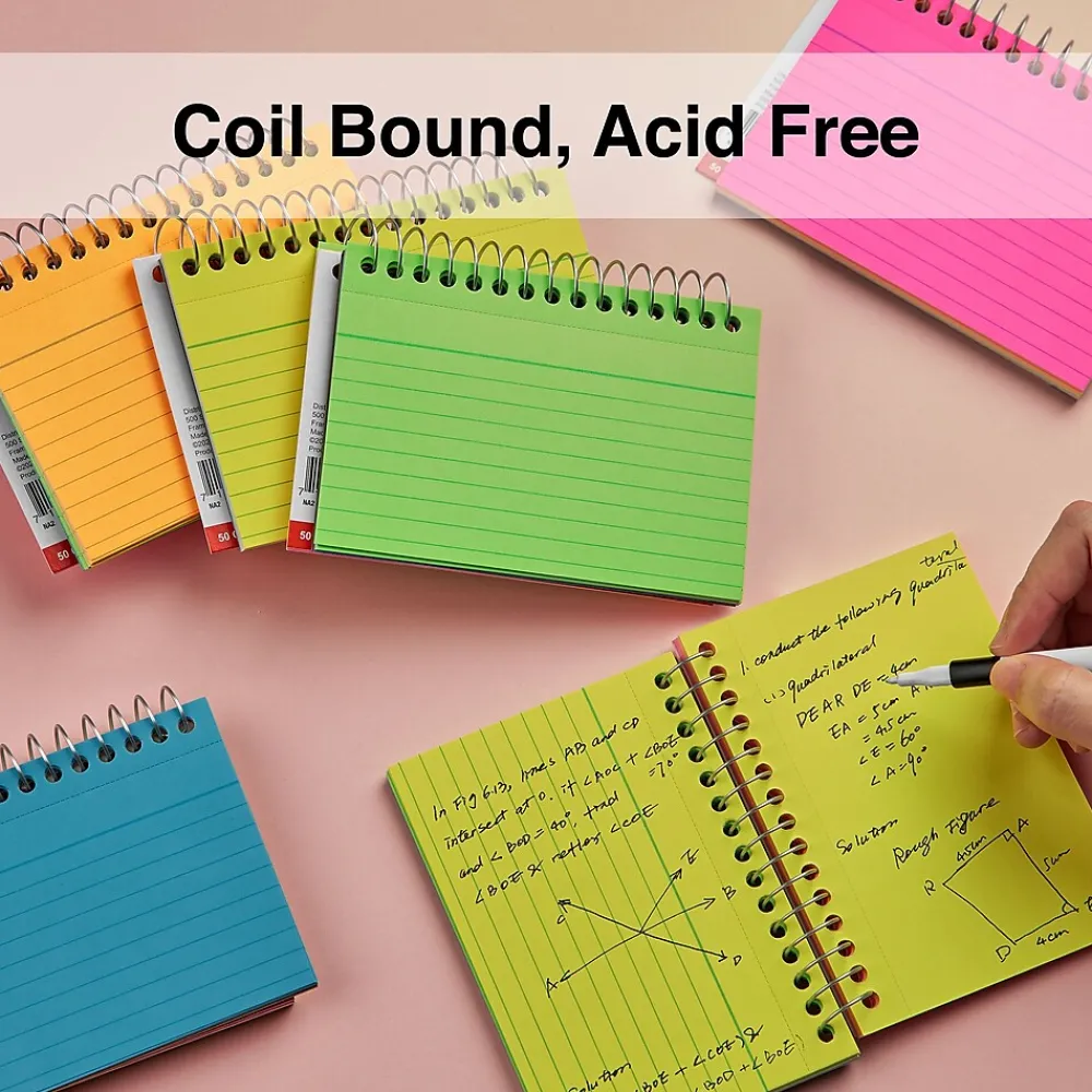 Index Cards*Staples ™ 3" x 5" Index Cards, Lined, Neon, 50 Cards/Pack, 2 Packs/Carton (TR50994)