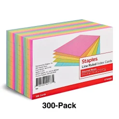 Index Cards*Staples 3" x 5" Index Cards, Lined, Assorted Colors, 300/Pack (19594)