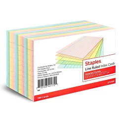 Index Cards*Staples 3" x 5" Index Cards, Lined, Assorted Colors, 300/Pack (TR51002)