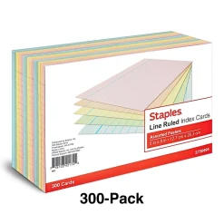 Index Cards*Staples 5" x 8" Index Cards, Lined, Assorted Colors, 300/Pack (TR50995)