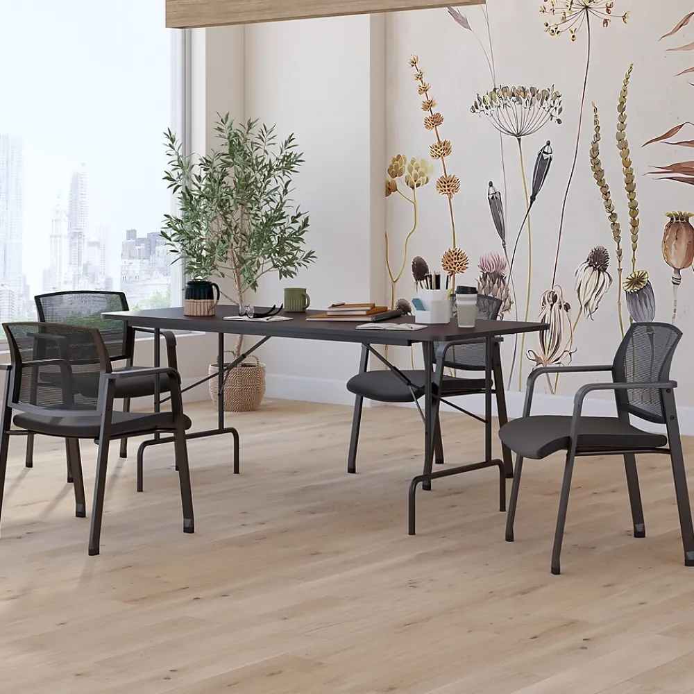 Folding Tables*Staples 6' x 30" Wooden Heavy Duty Folding Table, Walnut (58366)