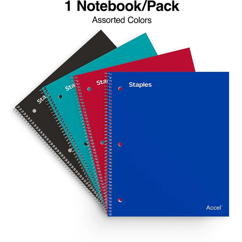 Subject Notebooks|Staples ® Accel 5-Subject Notebook, 8.5" x 11", College Ruled, 200 Sheets, Colors (ST15761D) Assorted