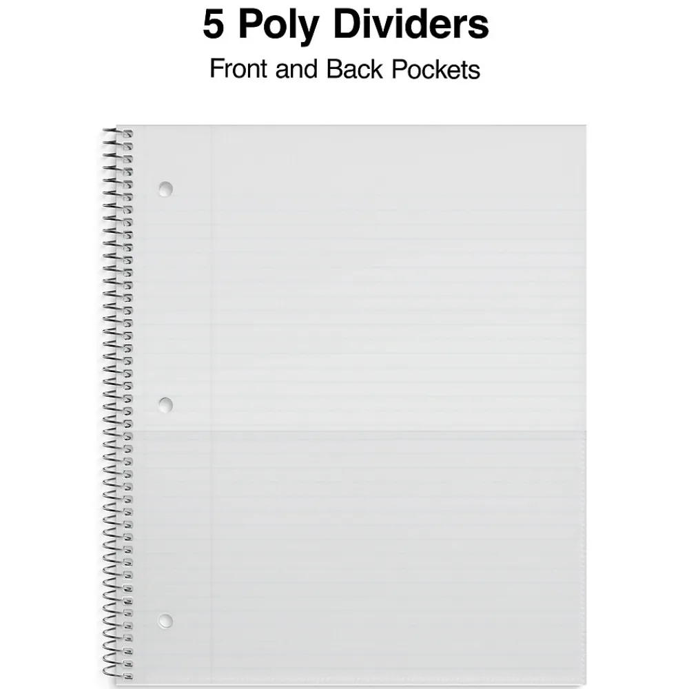 Subject Notebooks|Staples ® Accel 5-Subject Notebook, 8.5" x 11", College Ruled, 200 Sheets, Colors (ST15761D) Assorted