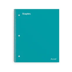 Subject Notebooks|Staples Accel 1-Subject Notebook, 8.5" x 11", College Ruled, 100 Sheets, Blue (ST20955D) Teal