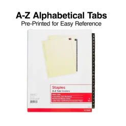 Dividers|Staples Alphabetical Pre-Printed Paper Divider, A-Z Tabs, Buff/Black Tabs, 1 Set (18946/11483)