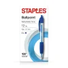 Pens|Staples Ballpoint Retractable Pens, Fine Point, Blue Ink, Dozen (50788)