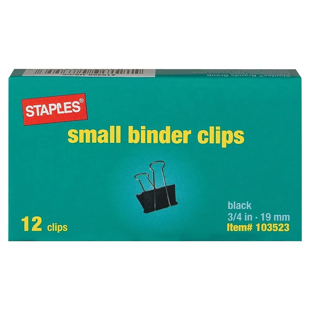 Clips & Fasteners|Staples Binder Clips, Small, Black, 12/Pack (15350)