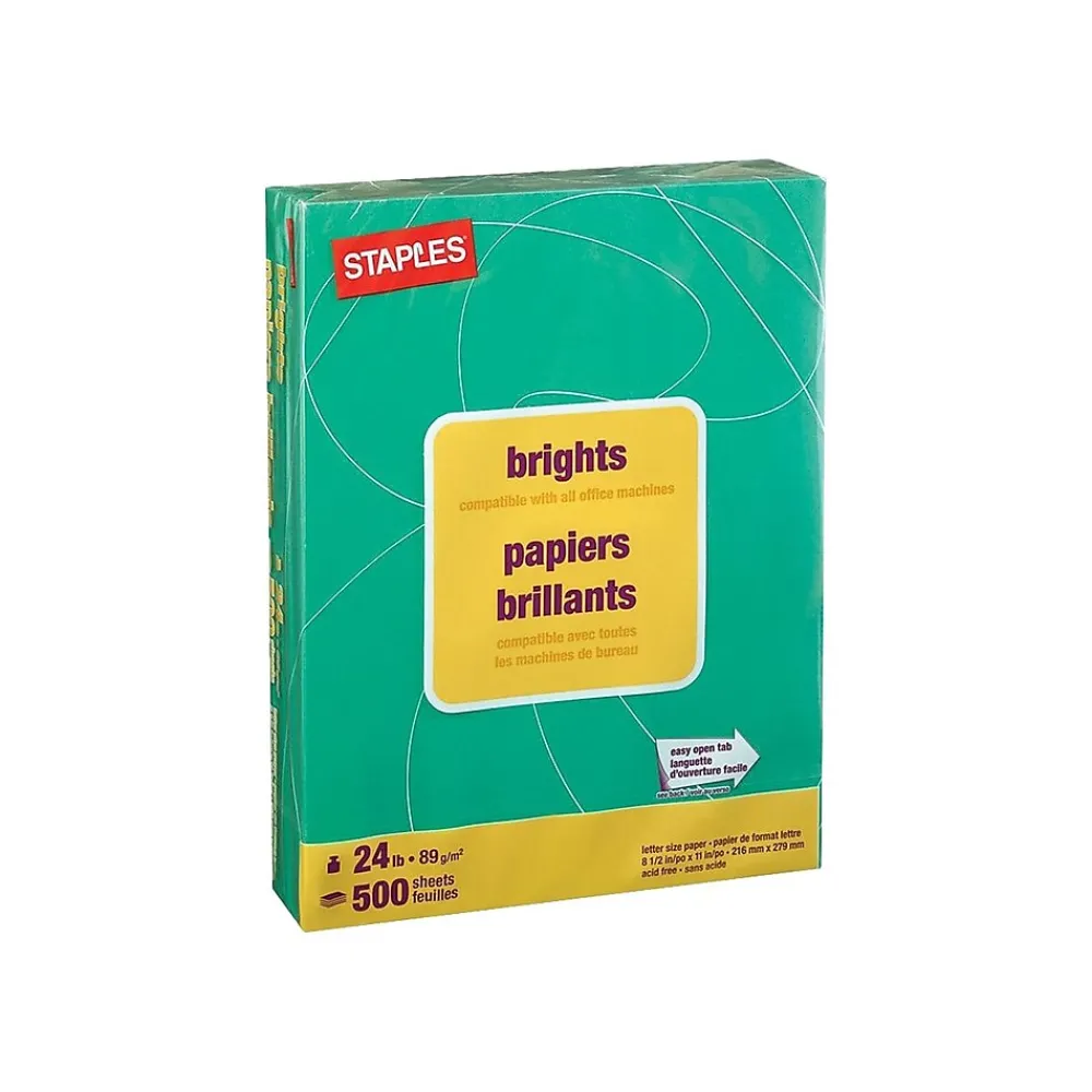 Multipurpose Paper*Staples Brights Multipurpose Paper, 24 lbs., 8.5" x 11", , 500/Ream (20103) Dark Green