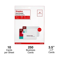 Business Cards*Staples ® Business Cards, 3.5" x 2", Matte White, 250/Pack (ST12520)