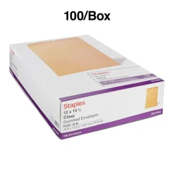 Best Staples Clasp & Moistenable Glue #15.5 Kraft Catalog Envelopes, 12