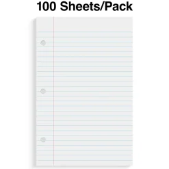 Filler Paper|Staples ® College Ruled Filler Paper, 5.5" x 8.5", 3-Hole Punched, White, 100 Sheets/Pack (ST12301D)