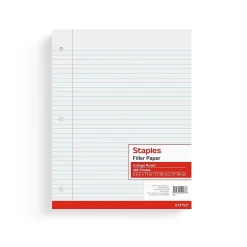 Filler Paper|Staples College Ruled Filler Paper, 8.5" x 11", White, 400 Sheets/Pack, 12 Packs/Carton (TR27521)