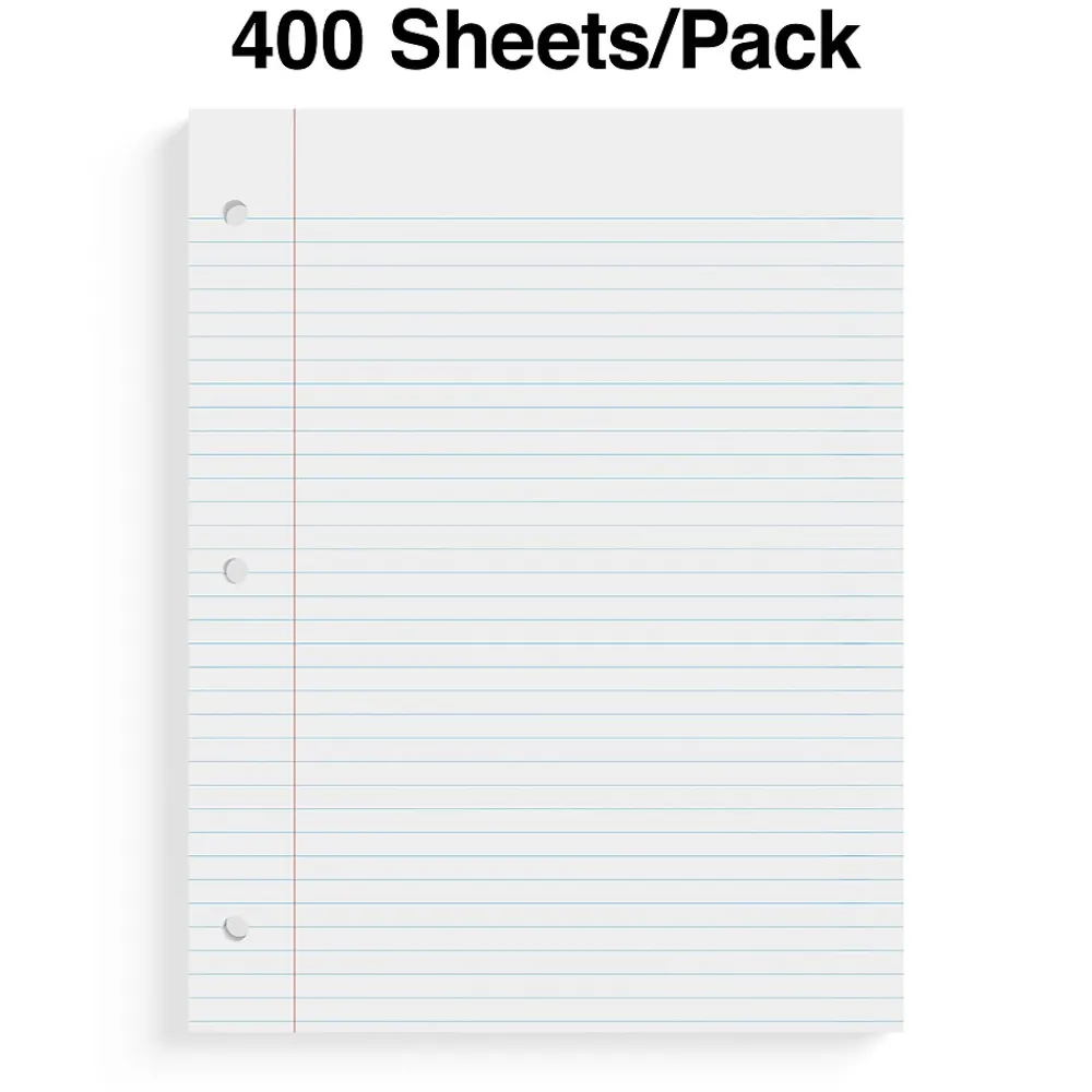 Filler Paper|Staples College Ruled Filler Paper, 8.5" x 11", White, 400 Sheets/Pack, 12 Packs/Carton (TR27521)