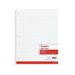 Filler Paper|Staples College Ruled Filler Paper, 8" x 10.5", White, 120 Sheets/Pack, 36 Packs/Carton (TR37427)