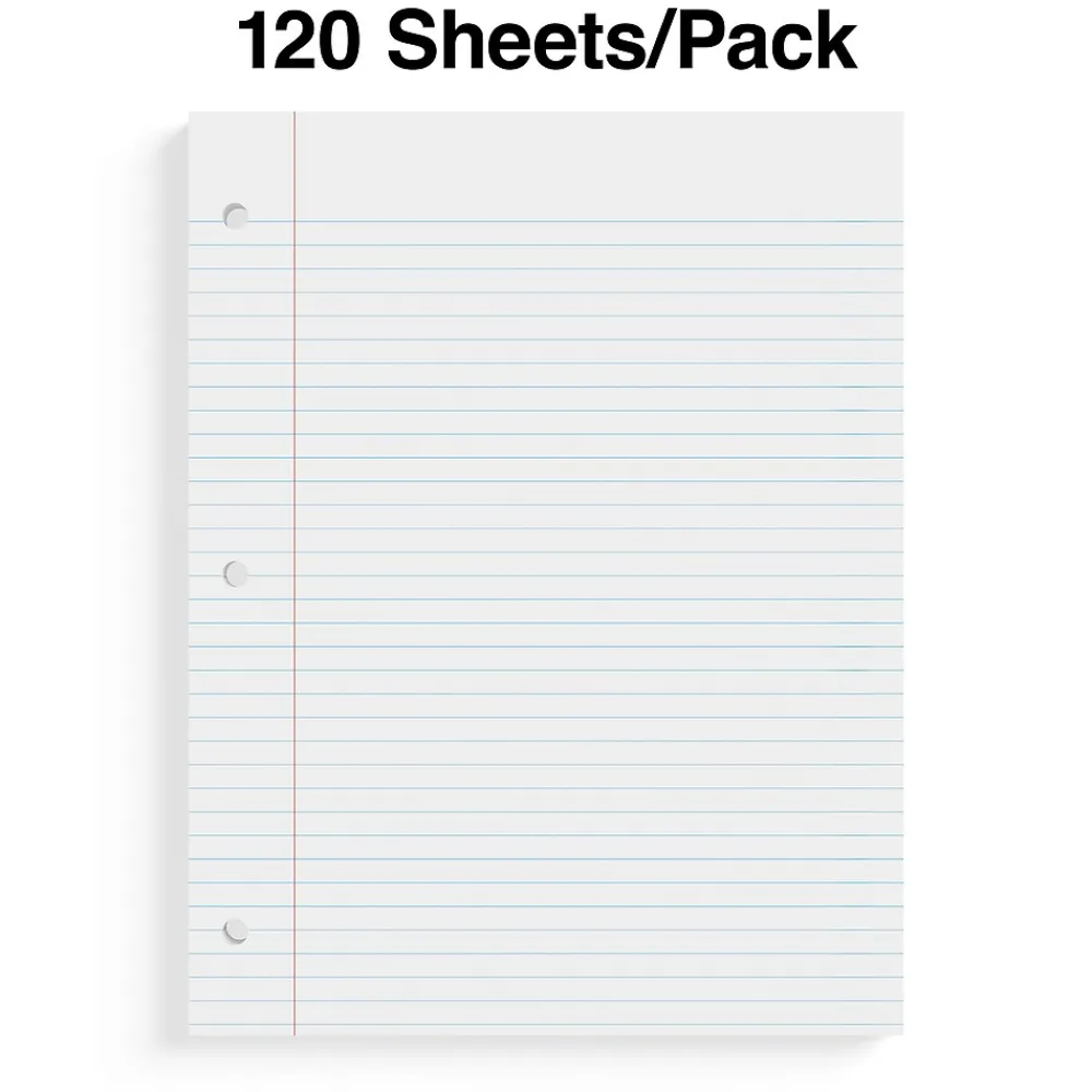 Filler Paper|Staples College Ruled Filler Paper, 8" x 10.5", White, 120 Sheets/Pack, 36 Packs/Carton (TR37427)