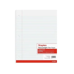 Filler Paper|Staples ® College Ruled Filler Paper, 8.5" x 11", 50 Sheets/Pack (ST22643D)