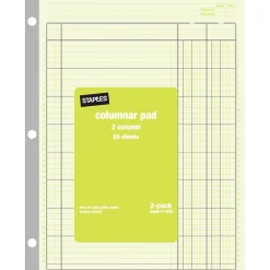 Accounting & Record Journals*Staples Columnar Pads, 2-Columns, 50 Sheets, Green, 2/Pack (217828)