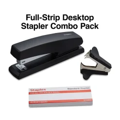 Staplers|Staples ® Combo Pack Desktop Stapler, 20-Sheet Capacity, Included, Black (ST24548/24548)