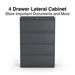 File Cabinets*Staples Commercial 4-Drawer Lateral File Cabinet, Letter/Legal Size, Lockable, 52.5"H x 36"W x 18.63"D, Charcoal (60944/20886)