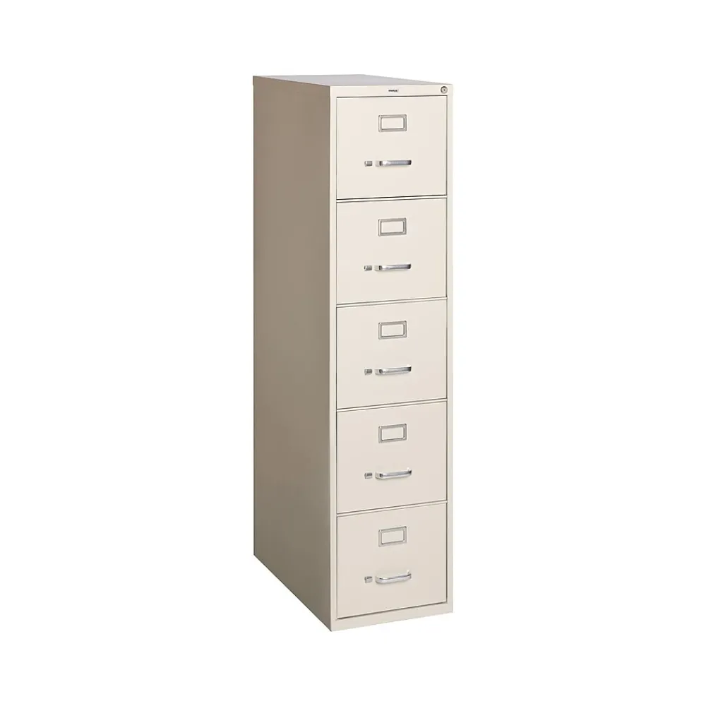File Cabinets*Staples Commercial 5-Drawer Vertical File Cabinet, Letter Size, Lockable, 61.38"H x 15"W x 26.5"D, Putty (59590/25431)