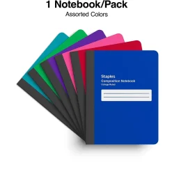 Composition Notebooks|Staples ® Composition Notebook, 7.5" x 9.75", College Ruled, 80 Sheets, Assorted Colors (ST54889)