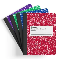 Composition Notebooks|Staples ® Composition Notebook, 9.75" x 7.5", Wide Ruled, 80 Sheets, Assorted Colors, 48/Carton (20702CT)