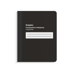 Composition Notebooks|Staples Composition Notebook, 7.5" x 9.75", College Ruled, 80 Sheets, Black, 4/Pack (ST58293)