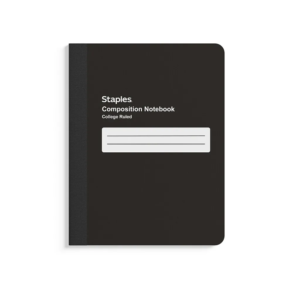 Composition Notebooks|Staples Composition Notebook, 7.5" x 9.75", College Ruled, 80 Sheets, Black, 4/Pack (ST58293)