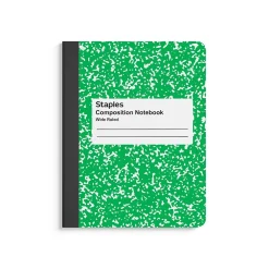 Composition Notebooks|Staples ® Composition Notebook, 7.5" x 9.75", Wide Ruled, 100 Sheets, Green (ST55074)