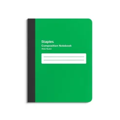 Composition Notebooks|Staples Composition Notebook, 7.5" x 9.75", Wide Ruled, 80 Sheets, (ST55085) Green
