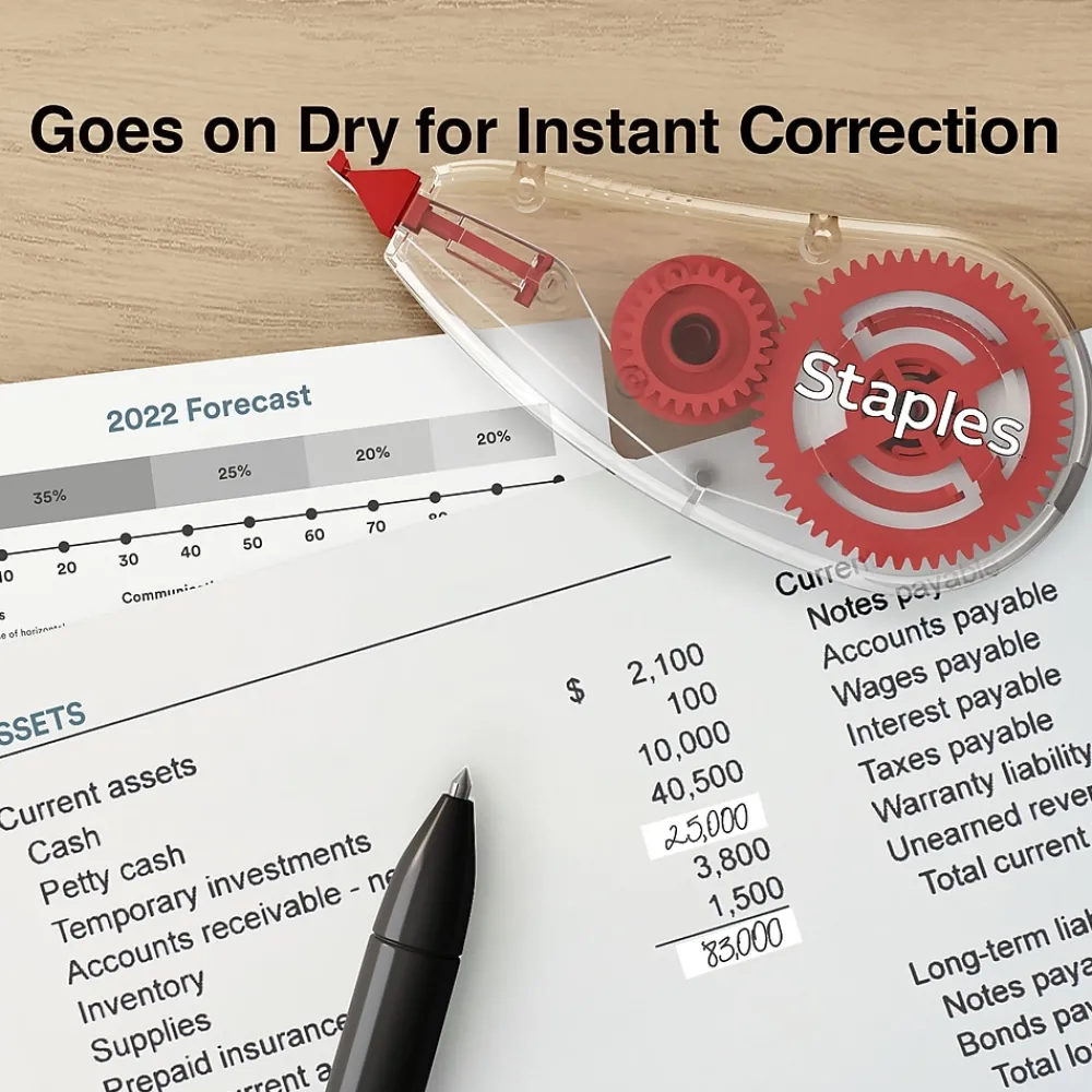 Correction & White-Out|Staples Correction Tape, White, 10/Pack (ST59822/51666)