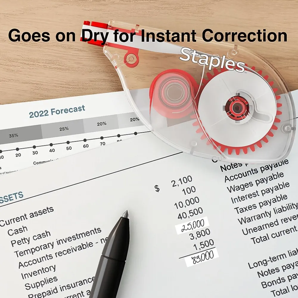 Correction & White-Out|Staples Correction Tape, White, 10/Pack (ST59820)