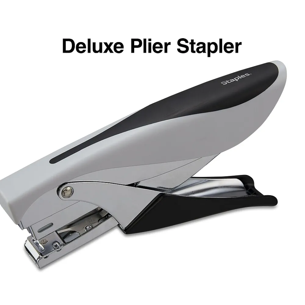 Staplers|Staples Deluxe Plier Stapler, 20 Sheet Capacity, Black/Gray (24546/17584)