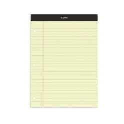 Notepads|Staples Double-Sheet Notepad, 8.5" x 11.75", Wide Ruled, Canary, 100 Sheets/Pad (20-243)