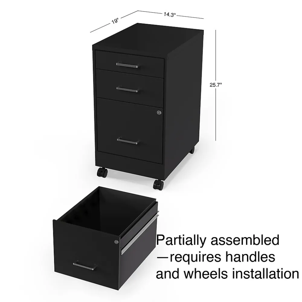 File Cabinets*Staples 3-Drawer Mobile Vertical File Cabinet, Letter Size, Lockable, 25.7"H x 14.3"W x 19.9"D, Black (ST52156-CC)